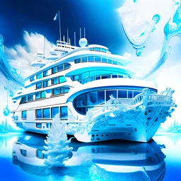 Futuristic houseboat white ink art cream clear blue glasses creative 8k