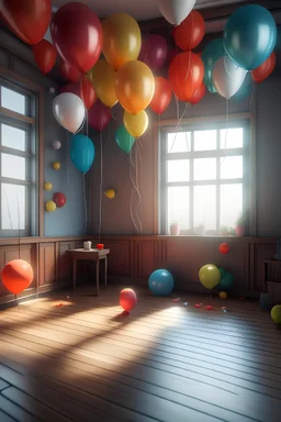 A room with balloons and cups