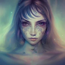 Autoportrait with galaxy beautiful girl ultra-realistic, tattoos, highly detailed, masterpiece, delicate detailed, sharp focus, insanely detailed, fantasy art, intricate detailed, elegant, fog, Special Lighting, Vibrant, color Scheme, forest, unreal engine 5, trending on artstation