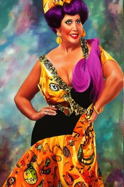 Full body portrait, painting, medium shot lady Style of The Flintstones