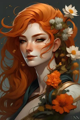 Eladrin with copper hair with flowers in it