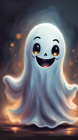 a cute ghost smiling in oil painting style