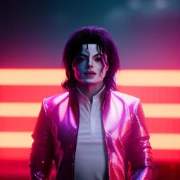 Michael Jackson,purple light effect, closed eyes, rtx, reflection, 8k, glow, winning photography, caustics