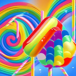 a lollipop, really sweet, rainbow colours, rainbow stand, sunshine, in a rainbow castle