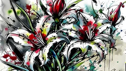 lilies, skeetch, watercolor, tattoo, gritty, trash polka