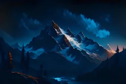 Mountains at night like artist Bob Ross 4k