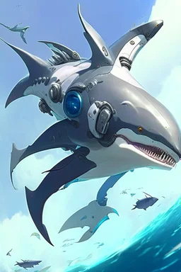 a picture of a shark that is flying in the air, cyborg whale, anno 2070, modern mecha anime, aeromorph, stunning sci-fi concept art, male robotic anthro orca, robotic anthro dolphin, cgsociety ), mecha anthropomorphic penguin, from arknights, cool mecha style, futuristic art style, mecha art