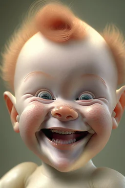 kewpie doll smiling, 3D, hyper-realistic