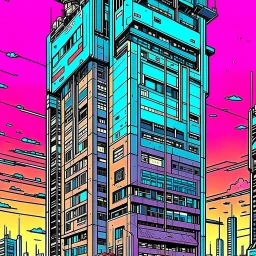 cyberpunk retro futuristic for comics skyscraper from far away