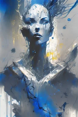 dark arts witch , modern day beautiful, heavy metal, evil spirits, inside a haunted and astral plane cave, white volumetric sparks, ethereal background, abstract beauty, explosive blue volumetric smoke,approaching perfection, pure form, golden ratio, minimalistic, unfinished, concept art, symmetrical, art by Carne Griffiths and Wadim Kashin, intricate details, 8k post production, high resolution, hyper detailed, sf, intricate artwork masterpiece, ominous