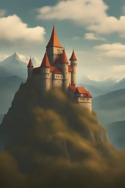 Stary zamek w górach ze smokiem