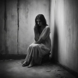 She sat alone in the corner, her eyes filled with unshed tears. Her shoulders slumped, her face devoid of any expression. The room felt heavy with her sadness, a palpable weight that seemed to suffocate all who came near. She exuded an aura of melancholy, a sorrow that seemed to seep into the very walls around her.