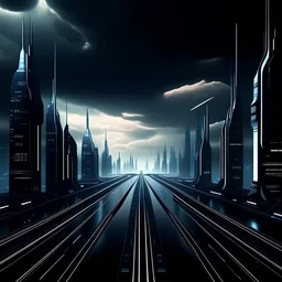dark futuristic city. roads in the sky.