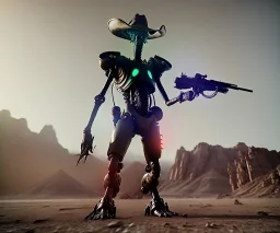 Alien, mech, vest, jellyfishsombrero, metal, holding gun, steel hands, strong, chest plate, holding rifle, pauldrons, pressurized cowboy boots, radium, banana