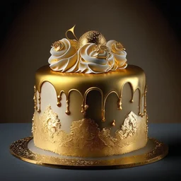 A picture of a cake with golden decoration