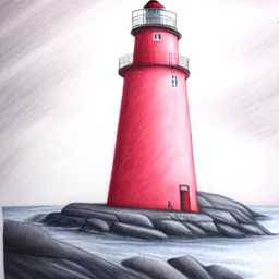 A pastel pencil drawing of the red lighthouse Utsira Lighthouse in Norway