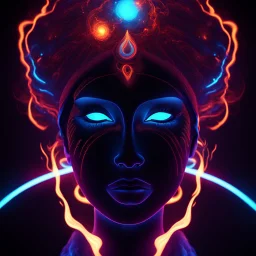 Cosmic dream face, woman, neon, abstract, amazing shadow and lightning, 4k, cinematic, glowing eyes, cosmic, face, dream, space, stars, amazing, art, glowing, fire, fantasy, crazy, ultimate, club, insane, hippie, indian