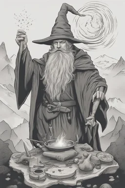 Wizard with majestic beard and pointy hat doing wizard stuff