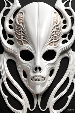 3d rendered organic white glossy plastic mask texture form inspired by HR giger, brain anatomy.HR giger style, single objects, abstract, scientific, black solid background, octane render, 8k post-production, artstation: award-winning: atmospheric: commanding: fantastical: clarity: 16k: ultra quality: striking: brilliance: stunning colors: amazing depth
