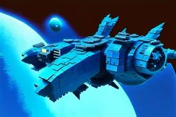 Blue Spaceship, Over Planet, Modern Spaceship, Blocky,