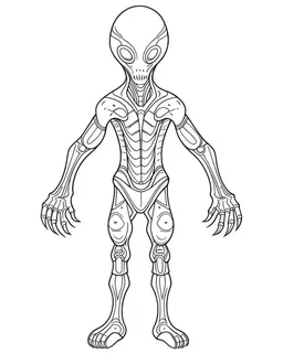 Aliens coloring page, full body (((((white background))))), only use an outline., real style, line art, white color, clean line art, white background, Sketch style.