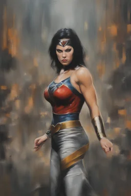 a series of pictures based on DC Comics Superheroes, amazing oil on canvas image of Chyna Laurer