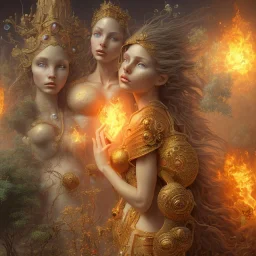 the four elements, earth, water, air, fire as woman, 8k resolution, high-quality, fine-detail, intricate, digital art, detailed matte, volumetric lighting, baroque, illustration, octane render, brian froud, howard lyon, selina french, George Grie, Ben Goossens, Igor Morski