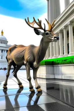 A realistic reindeer standing in front of congress