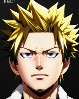 Detailed anime portrait of bakugo from my hero academia, gold hair and golden eyes, black suit, intricate details, full body portrait, keep head in frame, slight smile, black Japanese motif, concept art, highly detailed, digital painting, concept art, sharp focus, illustration, art by Yoji Shinkawa, WLOP and greg rutkowski and alphonse mucha and artgerm and yanjun Chen and Junji ito and Makoto Shinkai, HDR, octane render