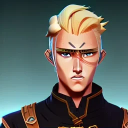 blond man samurai with cyber body and braid