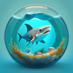 A cute little Shark in a small circular fish tank.