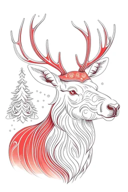 A deer design with Santa Claus in one drawn line and a white background