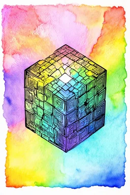 Faith in the unseen; Cubic Surrealism; Ink with a pastel rainbow watercolor palette