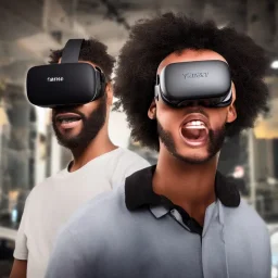 Virtual reality young black man with gotee in fantesy gaming world