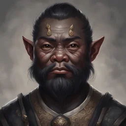dnd, portrait of asian dwarf with black skin
