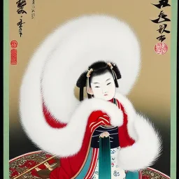 traditional Japanese art, eastern dragon, white fur, fullbody,