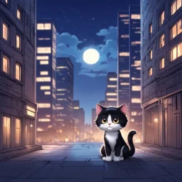 Cats hair emo , city night view wallpaper , cartoon