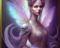 Beautiful mystical butterfly portrait, dark fantasy, romanticism, acrylic paint, chinese painting, magazine, highly detailed, ethereal, otherworldly, backlighting, rays of shimmering light, persian empire, artstation, silver, purple, black, teal, aqua, yellow, olive, vibrant, intricate,