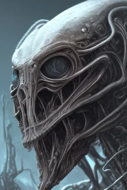 evil predator, alien, brutal face, tron, head, bitcoin eyes, 8k, finely detailed, dark light, photo realistic, hr giger, cyberpunk