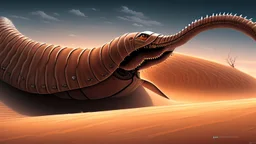 In the desert in the dunes a large sandworm full screen, concept art