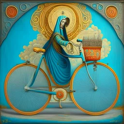 a bicycle in the style of orthodox paintings