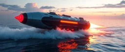 steam pillow cybertruck katamaran boat spaceship hovering over water