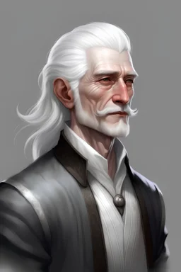 Tall gaunt man with pale skin and silver hair
