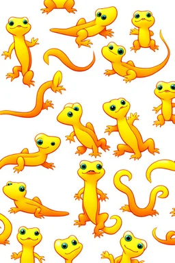 Lots of little tiny cute cartoon newts