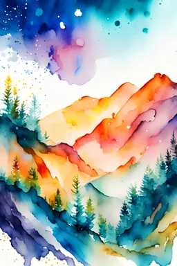 Nature with hill, stars, abstract painting, watercolor, aqurelle, full color, 8k resolution, splashed, varied brushstrokes