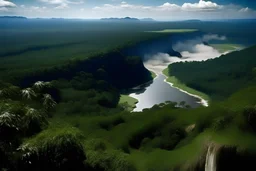 fotografía de un paisaje sobre las Cataratas del Iguazú, con su flora y su fauna características autóctona en el año 3000