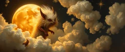 fluff fuzz sponge tube gremlin fox moon cloud demon in the astral realm, painted by Rembrandt