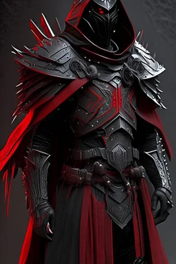 a man modern in military science fiction armor, the armor must be made of spiritual fabric, black and red. a fabric similar to that worn by men of the witch church of the past.