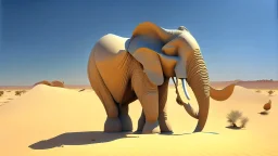 an elephant sculpture in the middle of a desert, a surrealist sculpture by Salvador Dalí, cgsociety, precisionism, biomorphic, 3d, vray