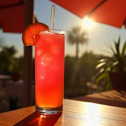 Énergetic beverage, pink, orange, sun